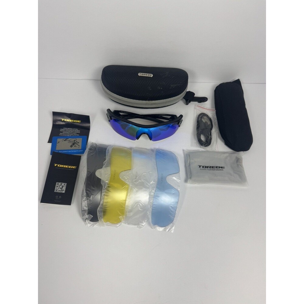 Torege Polarized Sports Sunglasses + 5 lenses + Bag + Case TRG002 Great Shape!